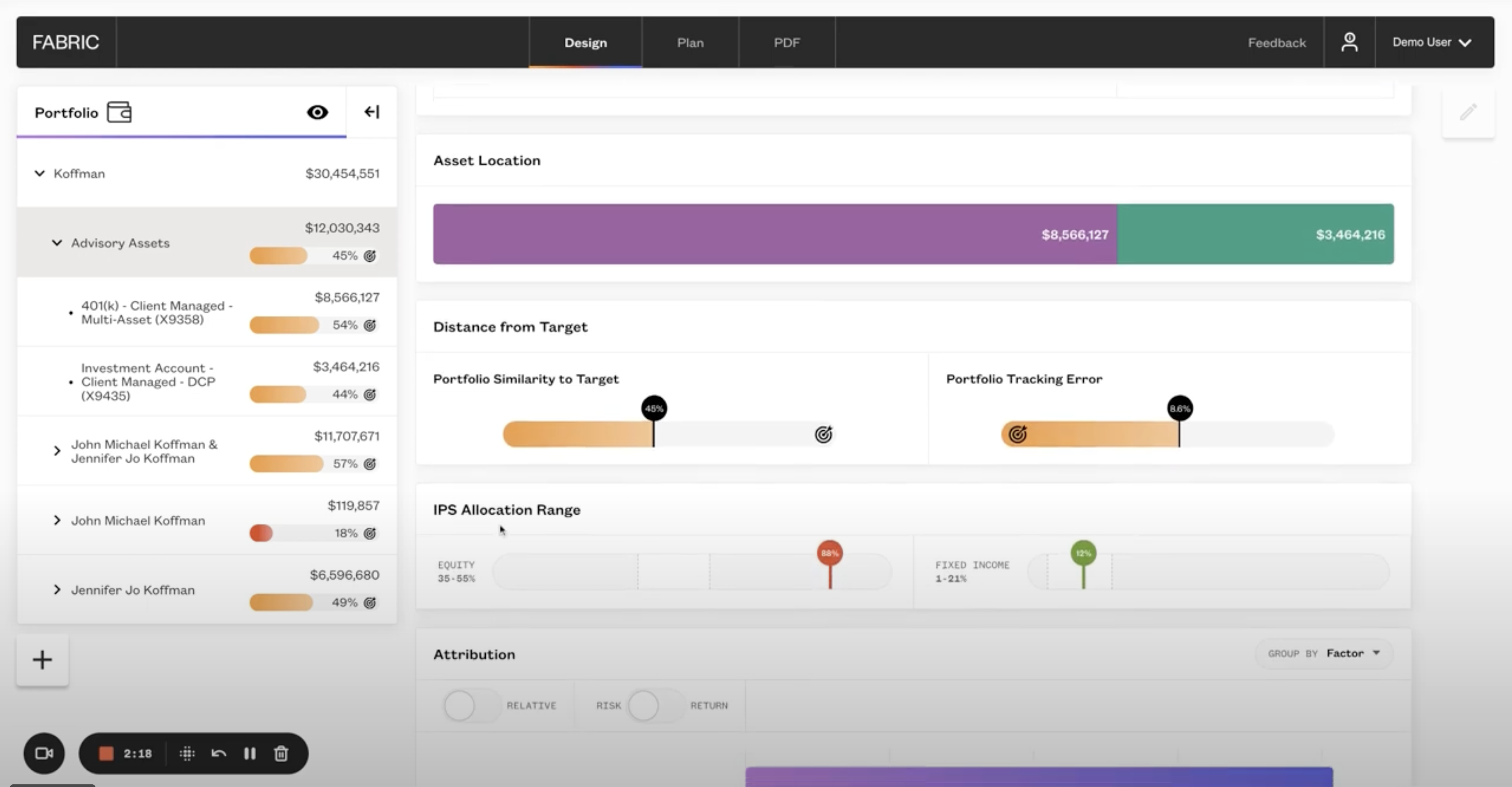 Fabric wealth management dashboard interface